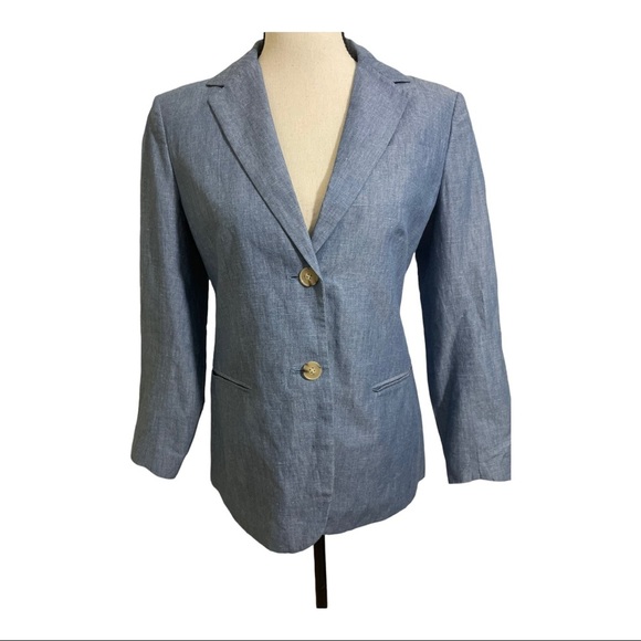 Theory womens chambray blazer 2 buttons lined cotton linen blend size 6 - Picture 9 of 12
